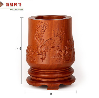 實木雕刻紅酸枝木與黑檀木花梨紅木筆筒——中式手工藝品的典雅匠意